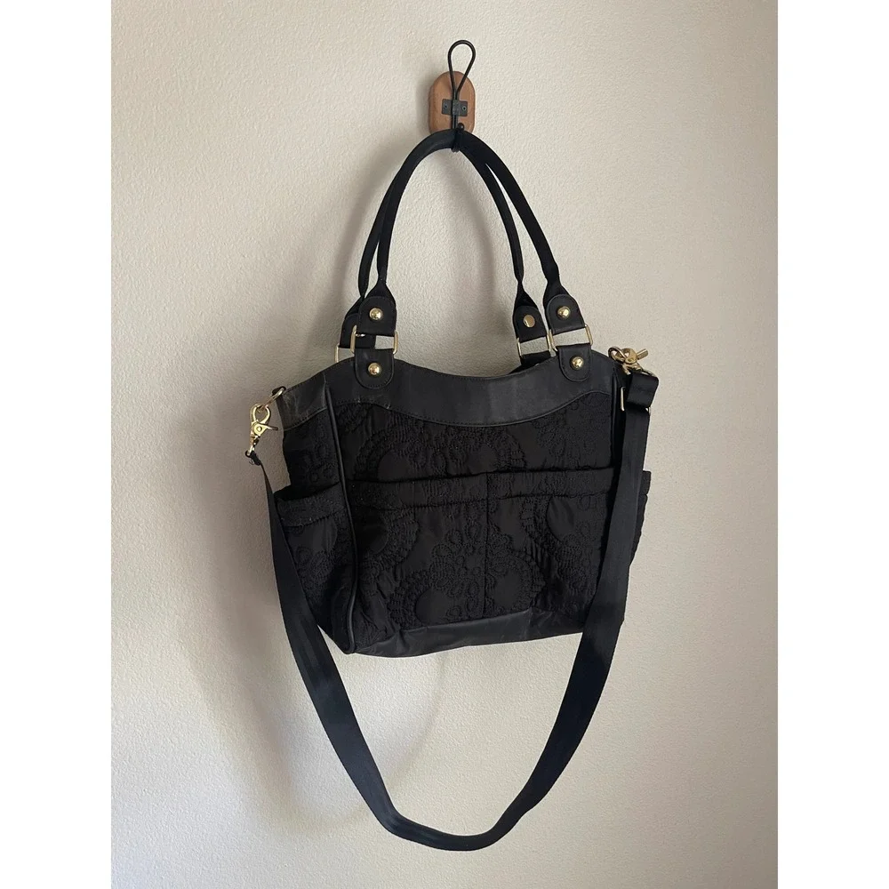 Petunia Pickle Bottom Sashay Satchel Diaper Bag Women Large Black Good Quilted